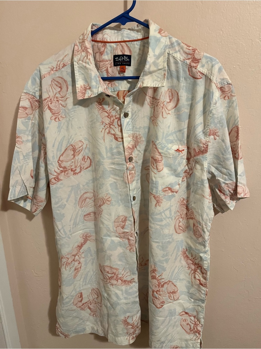 Salt Life Cream Short-Sleeve Button-Up with Coral Print